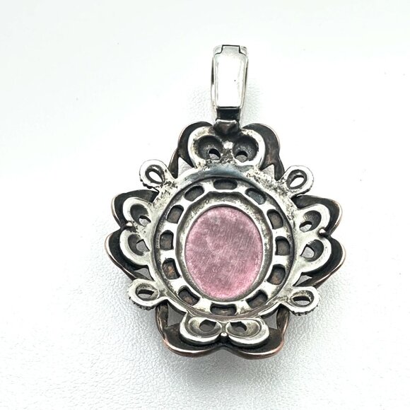 Carolyn Pollack Copper Brass Sterling Silver Pink Gemstone Pendant Enhancer 2.5" - Picture 2 of 4